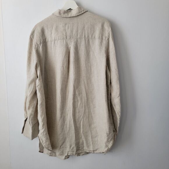 talbots womens shirt size 2X button up 100% linen Beige minimalist Beach - Picture 2 of 9